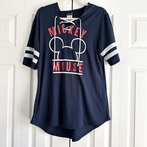 Disney Mickey Mouse Navy Lace-Up Graphic Hoodie Tee Size Juniors L